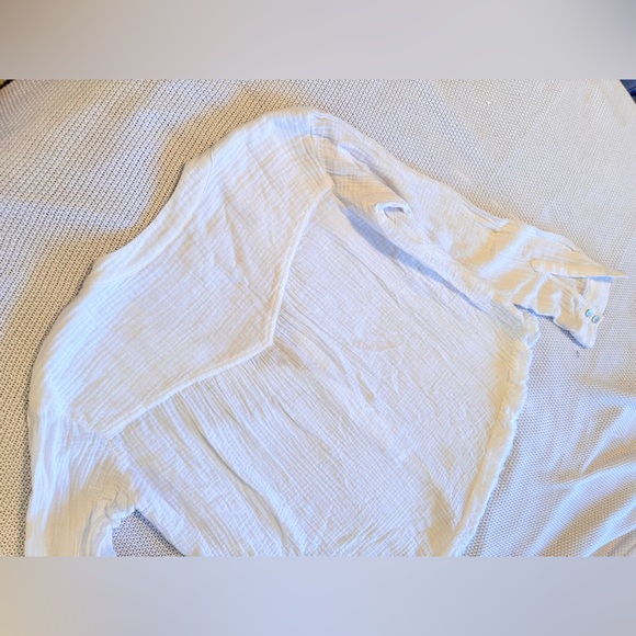 FREE PEOPLE White Cotton Gauze Textured Blouse Boho Top - Picture 8 of 12